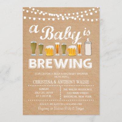 A Baby is Brewing Baby Shower BBQ Kraft Invitation