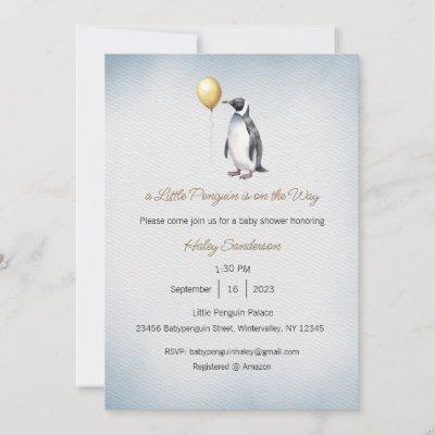 A Little Penguin is on the Way Invitation, Baby Invitation