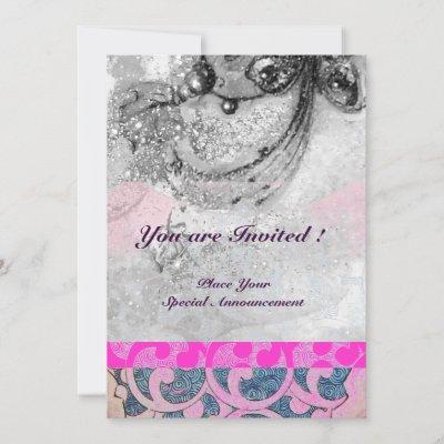 ABSTRACT WAVES ,Black White,Fuchsia Pink Wedding Invitation