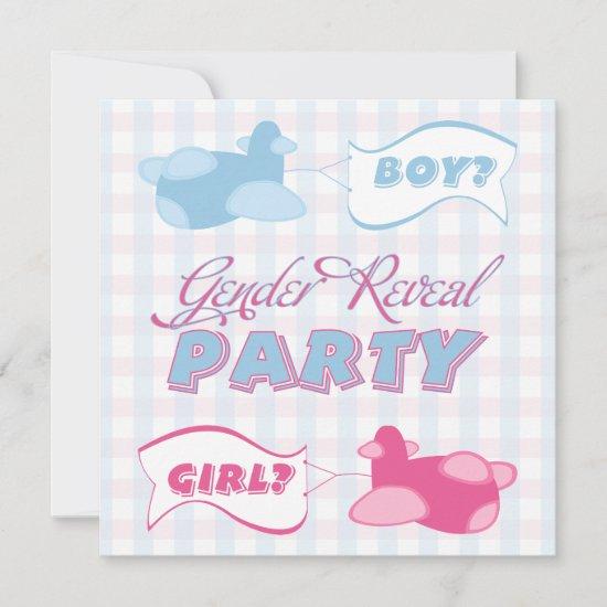 Airplanes and Banners Gingham Gender Reveal Party Invitation
