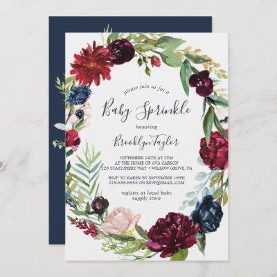 Autumn Garden | Burgundy Wreath Baby Sprinkle Invitation