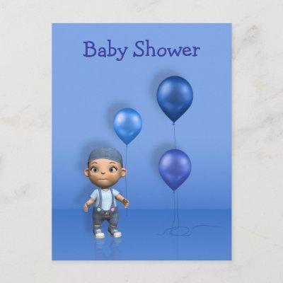 Baby Boy & Blue Balloons - Baby Shower Postcard