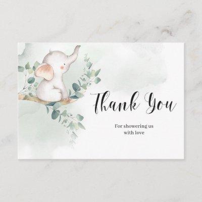 Baby elephant green eucalyptus thank you card
