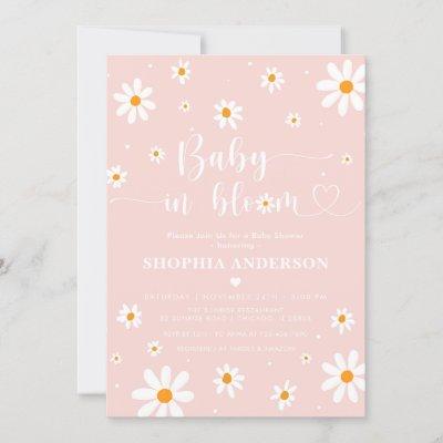 Baby In Bloom Blush Boho Daisy Floral Girl Shower Invitation