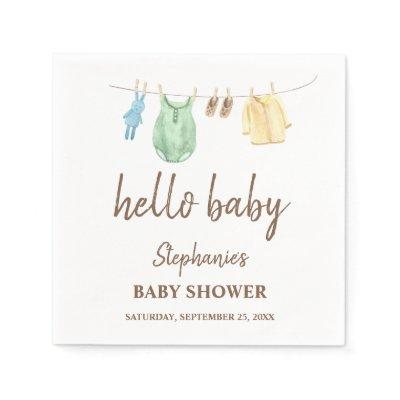 Baby Shower Boho Clothes Line Hello Baby Napkins