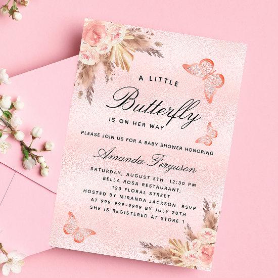 Baby Shower butterfly girl pink pampas luxury Invitation