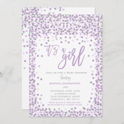 Baby Shower Confetti Invitation Lavender & Silver