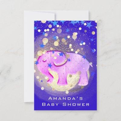 Baby Shower Elephant Gold Royal Blue Girl Invitation