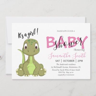 Baby Shower Girl Dinosaur pink Announcement