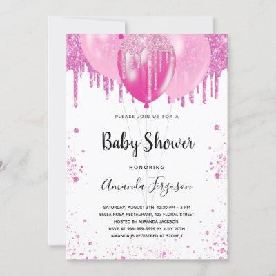 Baby Shower pink glitter drios girl balloons Invitation