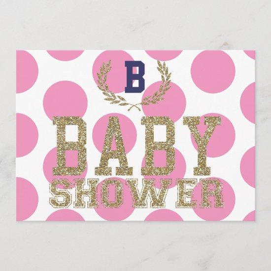 Baby Shower PINK Inspired Invitation Gold Glitter