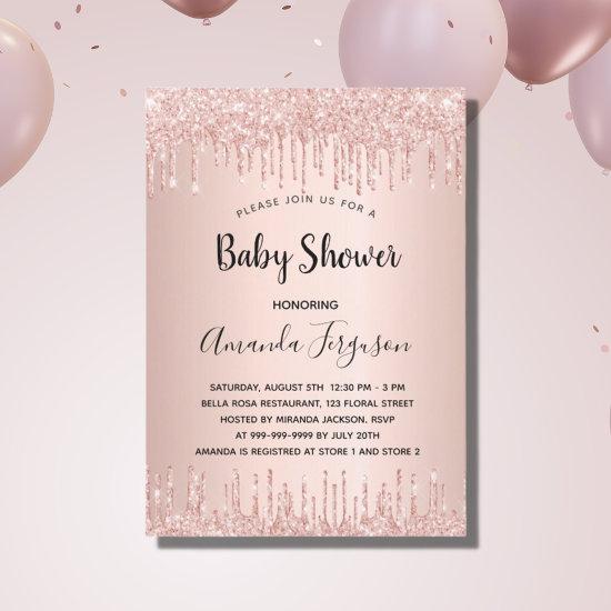 Baby Shower rose gold glitter drips girl Invitation