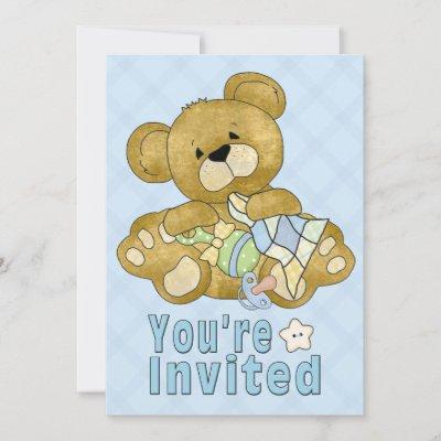 Baby Shower Teddy Bear Blue Invitation