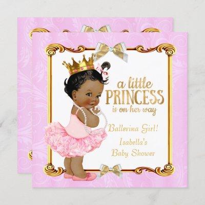 Ballerina Princess Baby Shower Pink Gold Ethnic Invitation