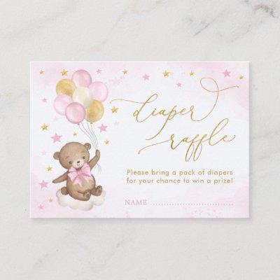 Bear Balloon Pink Gold Stars Books for Baby Girl Enclosure Card