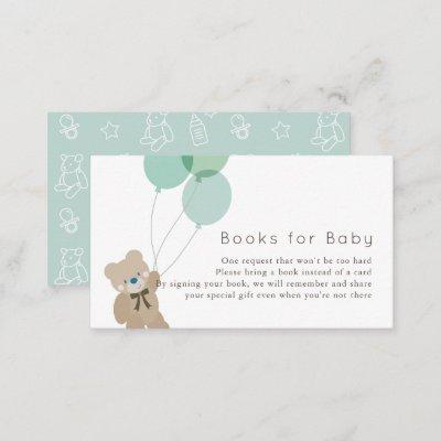 Bear & Balloons Mint Baby Shower Book Request Enclosure Card