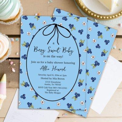 Berry Sweet Baby Shower Blueberry Vintage Pattern Invitation