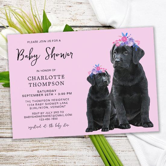 Black Labrador Retriever Pink Girl Puppy Dog Invitation
