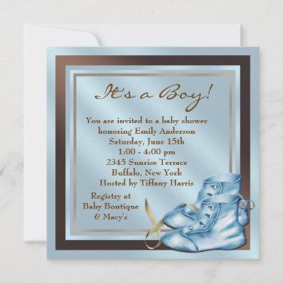 Blue Brown Baby Shoes Blue Brown Baby Boy Shower Invitation