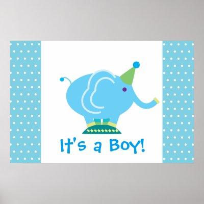 Blue Cartoon Elephant - Gender Reveal Baby Shower Poster