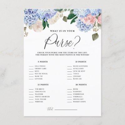 Blue Hydrangeas What's In Your Purse Game Card