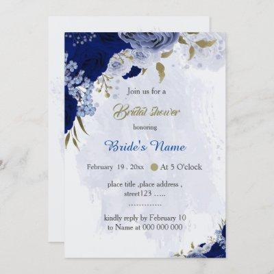 blue shades peonies botanical bridal shower invitation