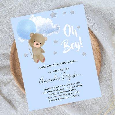 Budget Baby shower boy teddy bear invitation