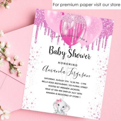 Budget Baby Shower pink elephant girl invitation