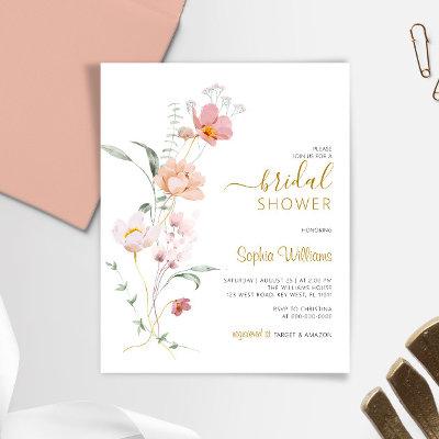 Budget Wildflowers Gentle Bridal Shower Invitation