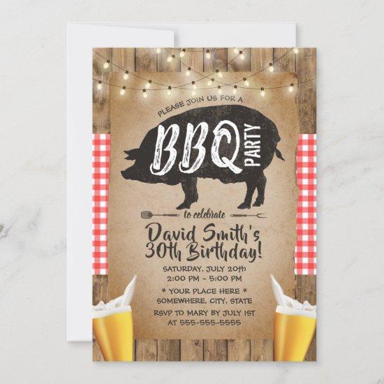 Cheers & Beers Rustic BBQ Birthday Party Invitation