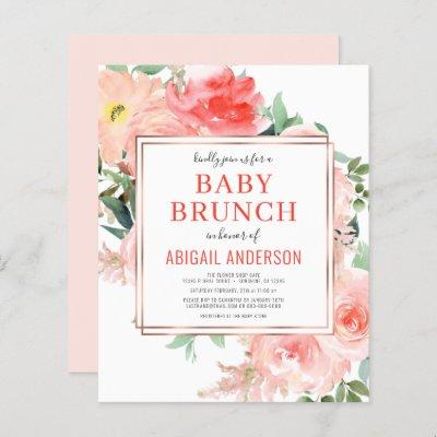 Coral Floral Peach Baby Brunch Invitation