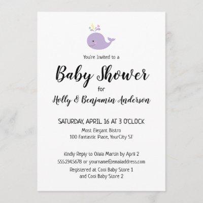 Couples Baby Shower Simple Lavender Whale Invitation