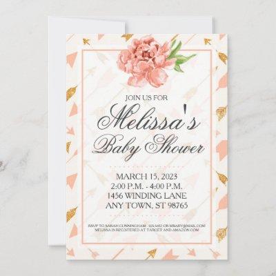 Custom Baby Shower Invite, Pink and Gold Arrows Invitation