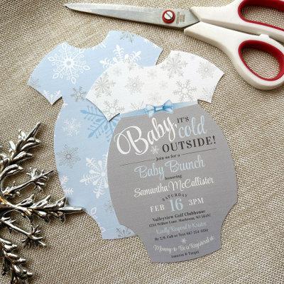 Cut-Your-Own Baby Bodysuit Blue Snowflake Shower Invitation