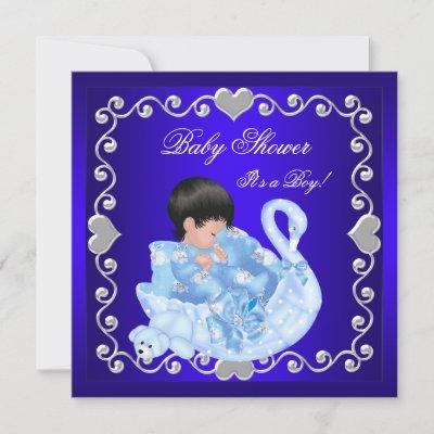 Cute Baby Shower Boy Baby royal Blue Swan Invitation