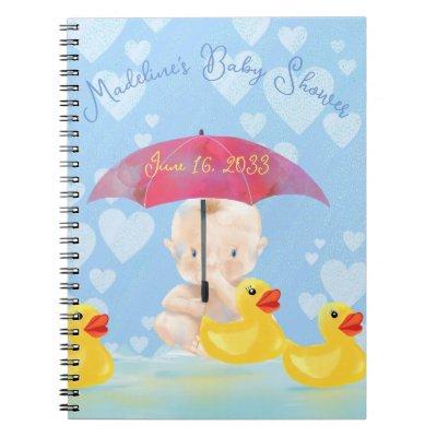 Cute Boy with Yellow Ducky Umbrella Baby Shower Notebook