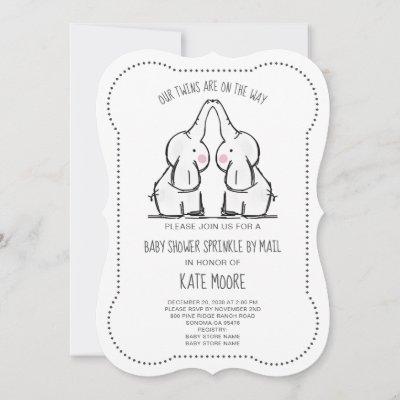 Cute Elephant Twins Baby Shower Sprinkle By Mail Invitation