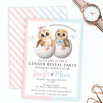 Cute owls pink blue gender reveal party Invitation