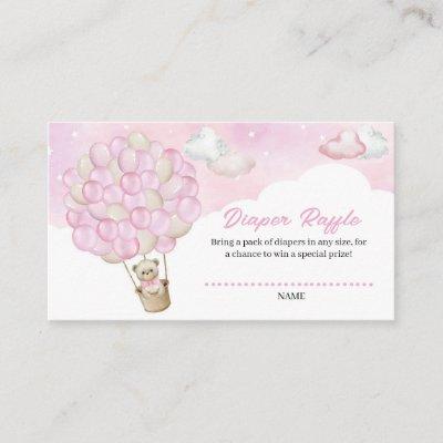 Cute Pink Clouds Teddy Bear Balloons Diaper Raffle Enclosure Card