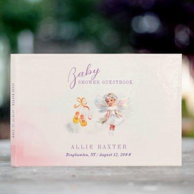 Cute Pink Shoes Fairy Dust Girl Baby Shower Guest Book