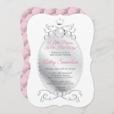 Cute Princess is on Her Way Baby Shower Pink Grey Invitation