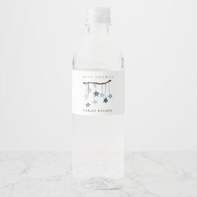 Cute Simple Star Mobile Blue Boy Baby Shower Water Bottle Label