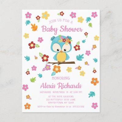 Cute Woodland Owl & Flowers Baby Girl  Postcard