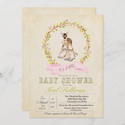 Deer Baby Shower Girl Invitation