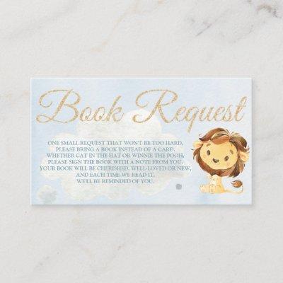Dusty Blue Lion Book Request Card for Baby Shower