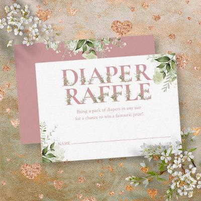 Dusty Rose Pink Greenery Diaper Raffle Baby Shower Enclosure Card