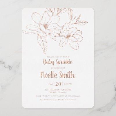 Elegant Magnolia Flowers, Baby Sprinkle Foil Invitation