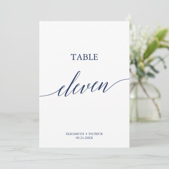 Elegant Navy Calligraphy Table Eleven Table Number