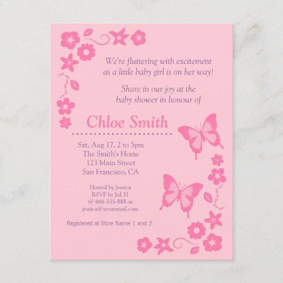Elegant Pink butterfly baby shower party Invitation