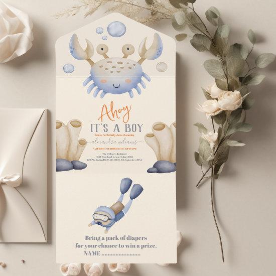 Enchanting Watercolor Under-the-Sea Baby Shower All In One Invitation
